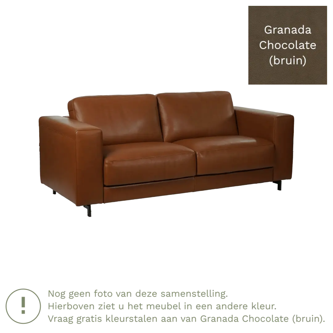 afbeelding van Leren bank Clear - 2,5 zits - Granada Chocolate (bruin) - Poten staal zwart
