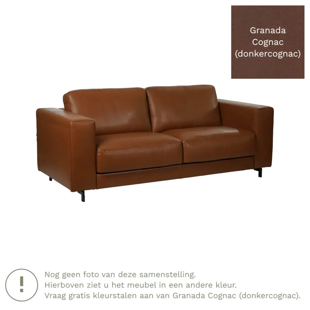 afbeelding van Leren bank Clear - 2,5 zits - Granada Cognac (donkercognac) - Poten hout zwart