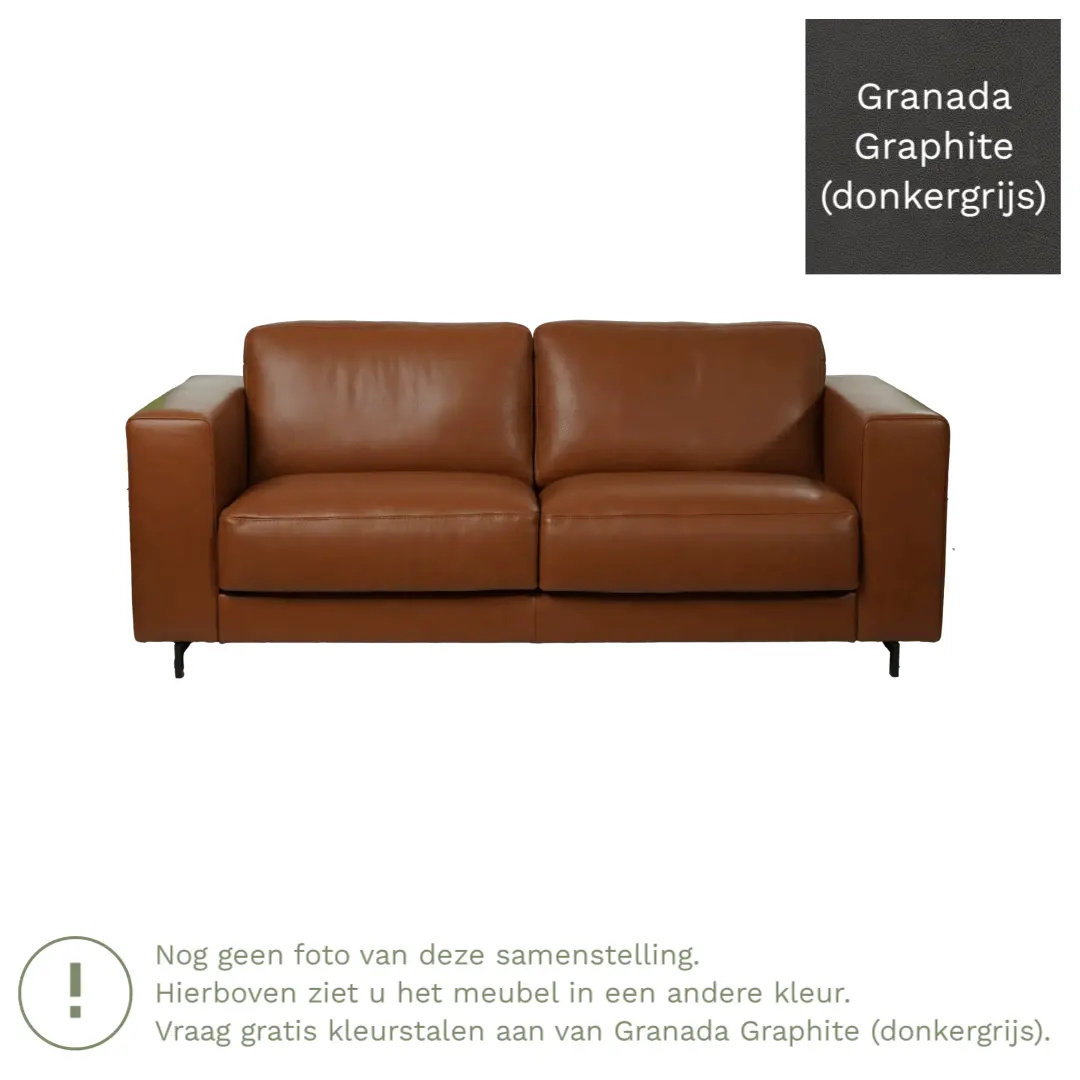 afbeelding van Leren bank Clear - 2,5 zits - Granada Graphite (donkergrijs) - Poten hout bruin