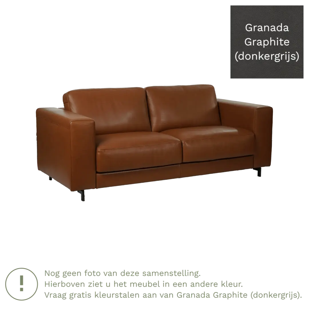 afbeelding van Leren bank Clear - 2,5 zits - Granada Graphite (donkergrijs) - Poten staal zwart