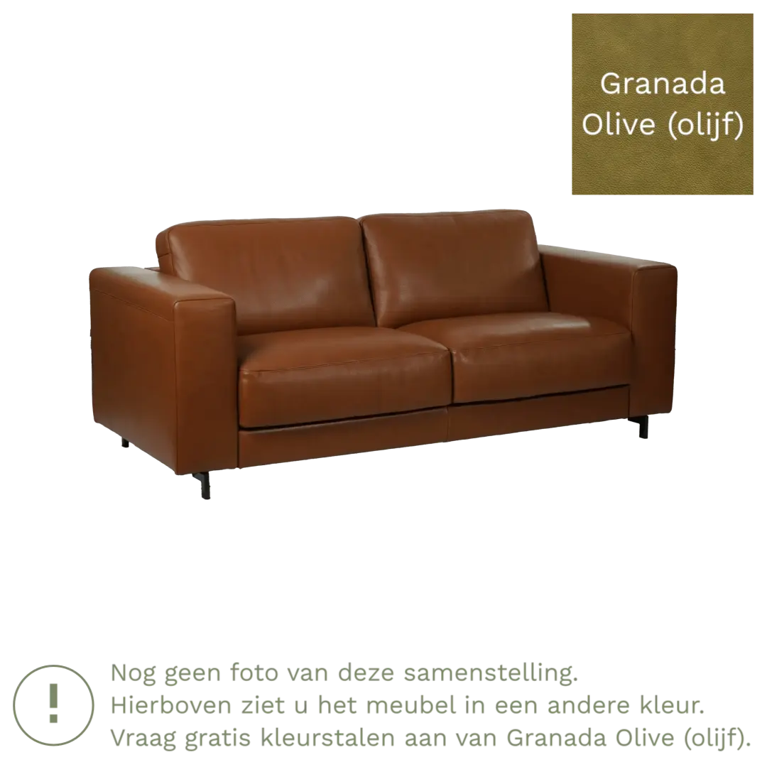 afbeelding van Leren bank Clear - 2,5 zits - Granada Olive (olijf) - Poten staal zwart