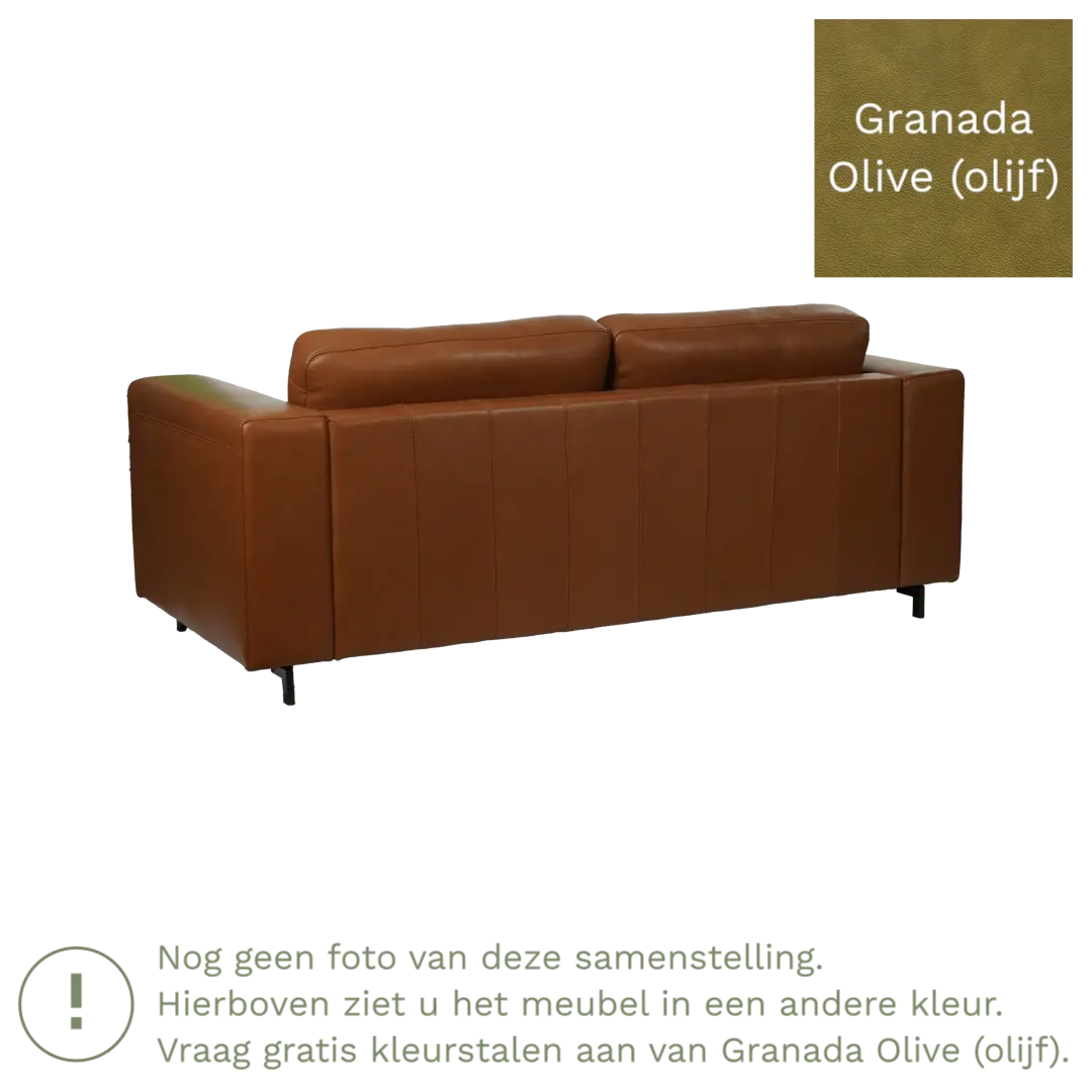 afbeelding van Leren bank Clear - 2,5 zits - Granada Olive (olijf) - Poten staal zwart