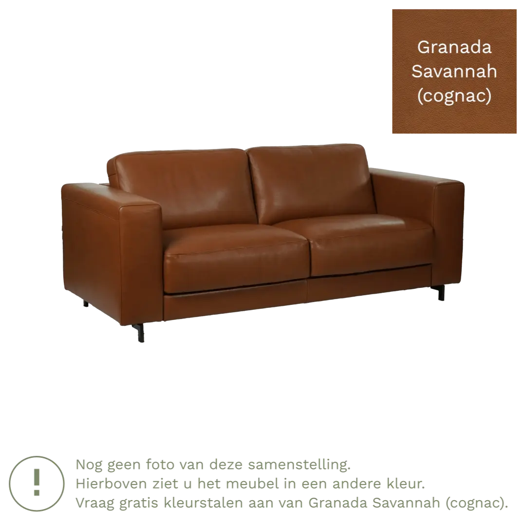 afbeelding van Leren bank Clear - 2,5 zits - Granada Savannah (cognac) - Poten hout zwart