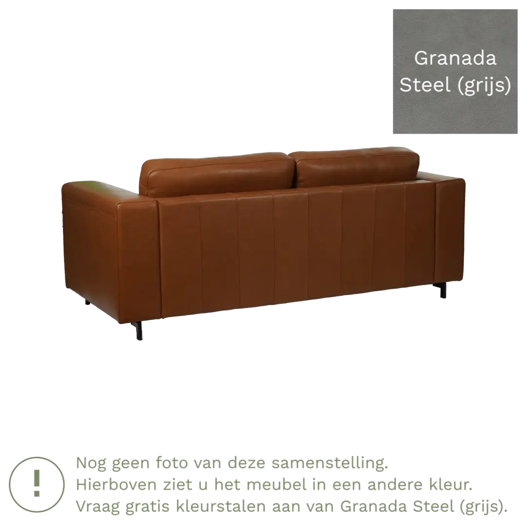 afbeelding van Leren bank Clear - 2,5 zits - Granada Steel (grijs) - Poten hout zwart