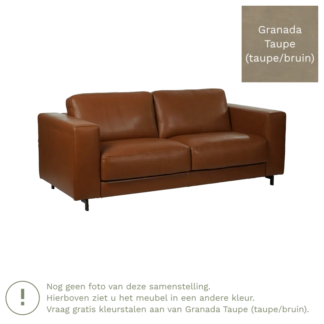 afbeelding van Leren bank Clear - 2,5 zits - Granada Taupe (taupe/bruin) - Poten hout zwart