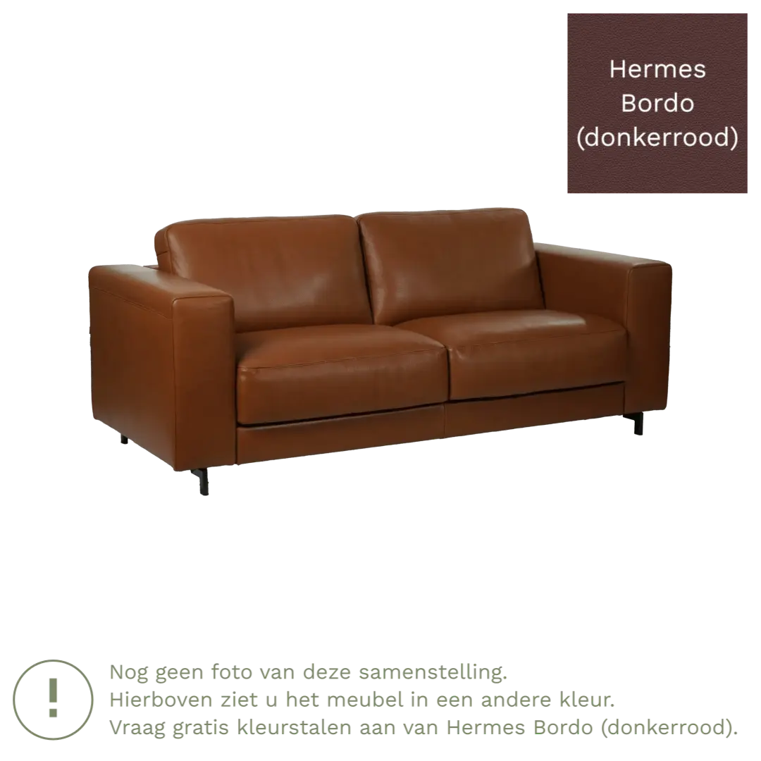 afbeelding van Leren bank Clear - 2,5 zits - Hermes Bordo (donkerrood) - Poten hout bruin