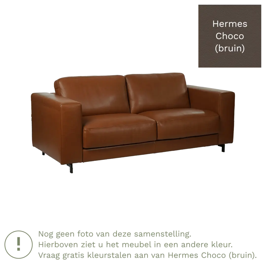 afbeelding van Leren bank Clear - 2,5 zits - Hermes Choco (bruin) - Poten staal zwart