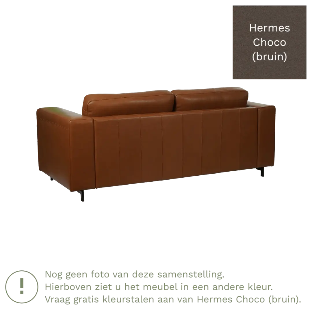 afbeelding van Leren bank Clear - 2,5 zits - Hermes Choco (bruin) - Poten staal zwart