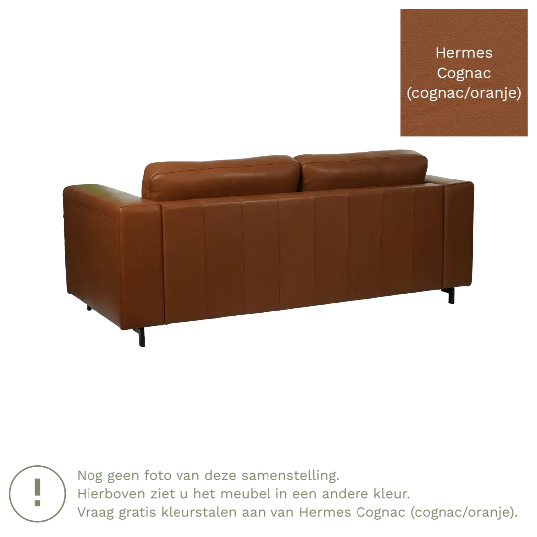 afbeelding van Leren bank Clear - 2,5 zits - Hermes Cognac (cognac/oranje) - Poten hout bruin