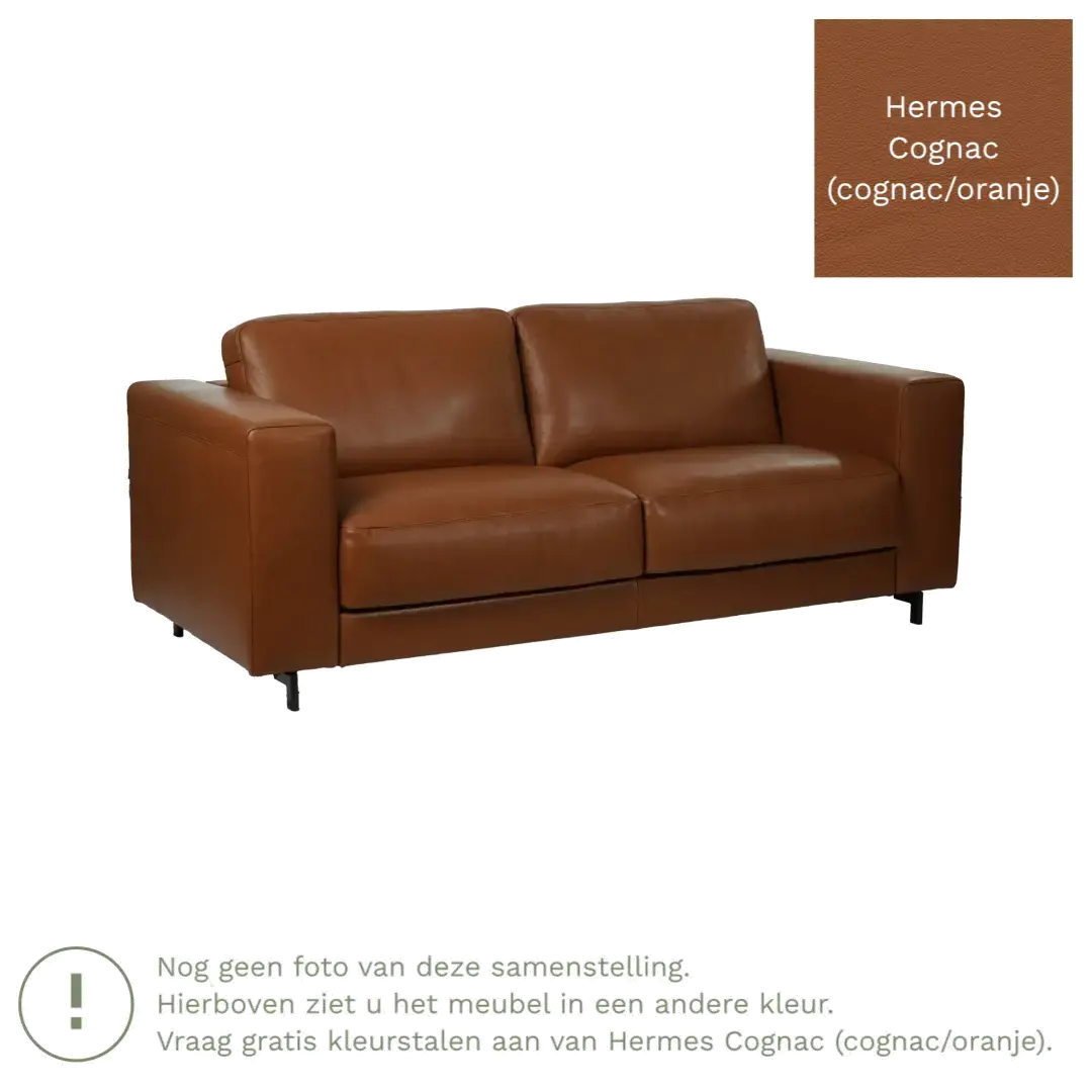 afbeelding van Leren bank Clear - 2,5 zits - Hermes Cognac (cognac/oranje) - Poten hout zwart