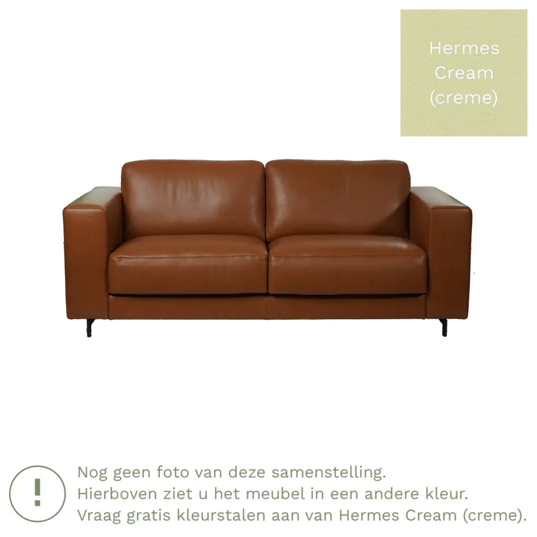 afbeelding van Leren bank Clear - 2,5 zits - Hermes Cream (crème) - Poten hout zwart