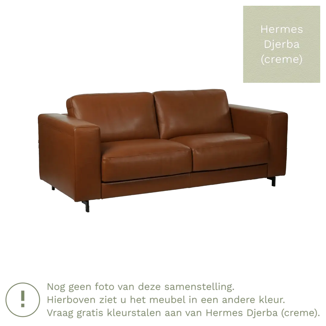 afbeelding van Leren bank Clear - 2,5 zits - Hermes Djerba (crème) - Poten hout bruin