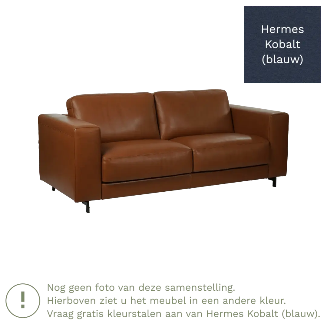 afbeelding van Leren bank Clear - 2,5 zits - Hermes Kobalt (blauw) - Poten hout bruin