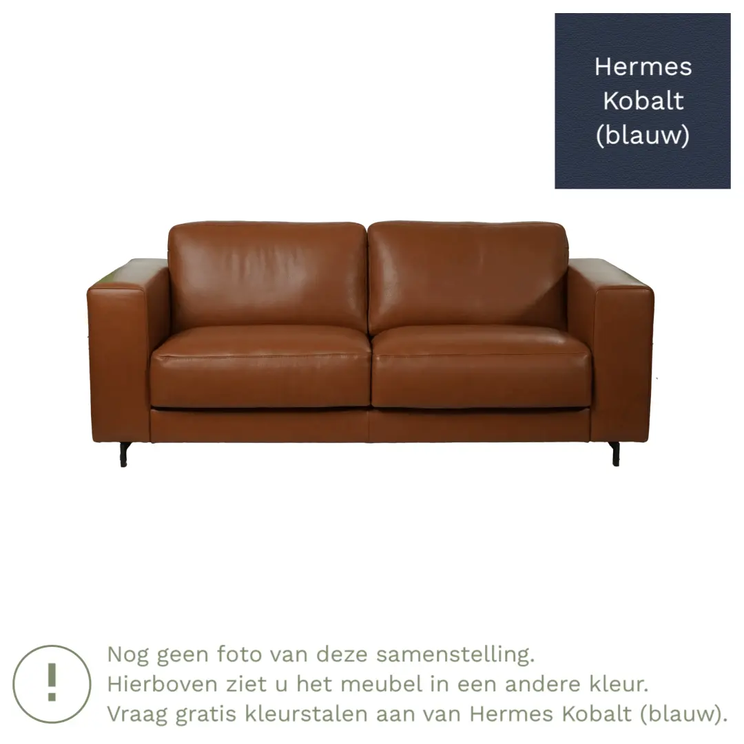 afbeelding van Leren bank Clear - 2,5 zits - Hermes Kobalt (blauw) - Poten hout zwart