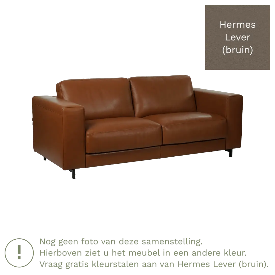 afbeelding van Leren bank Clear - 2,5 zits - Hermes Lever (bruin) - Poten hout zwart