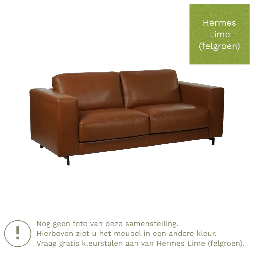 afbeelding van Leren bank Clear - 2,5 zits - Hermes Lime (felgroen) - Poten hout bruin
