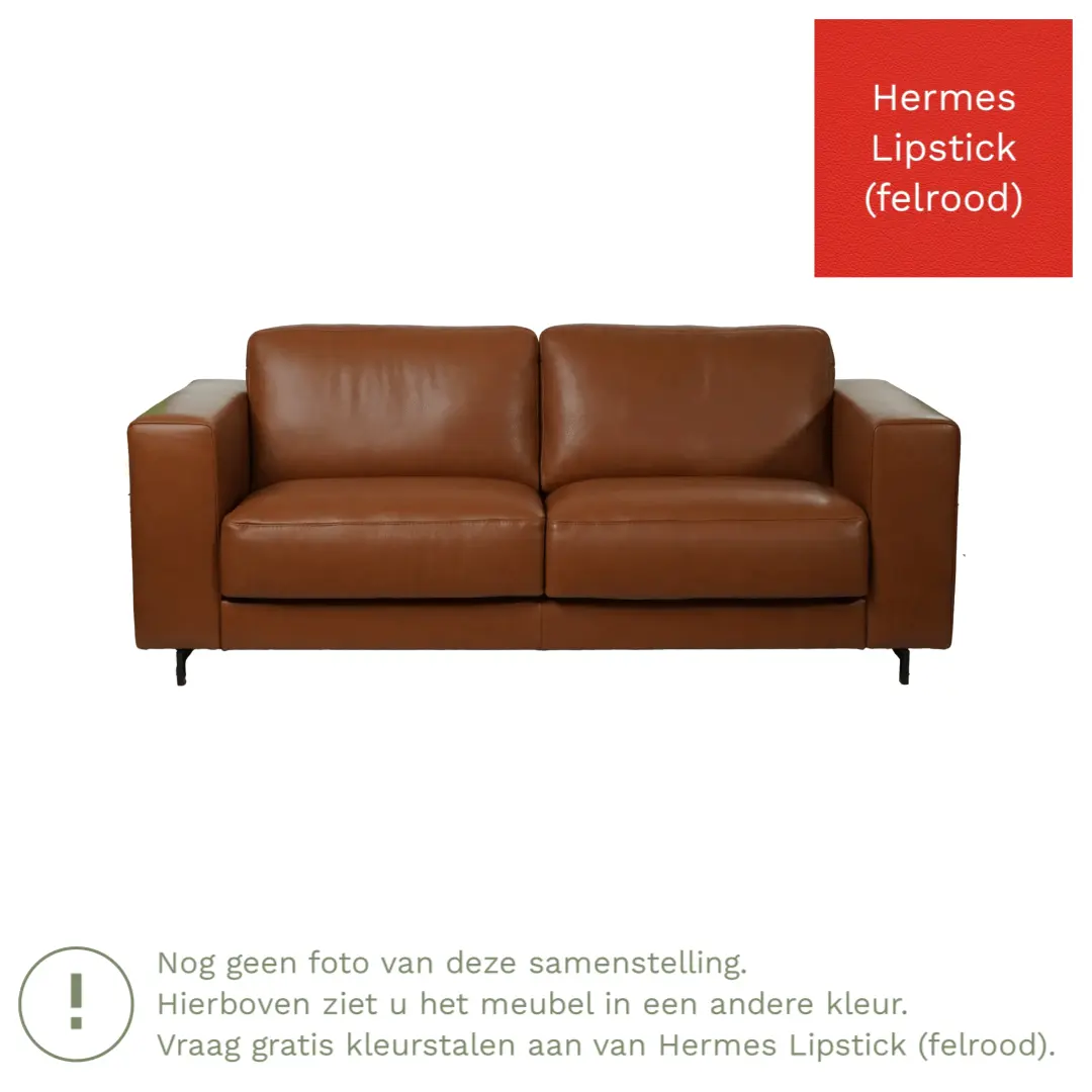 afbeelding van Leren bank Clear - 2,5 zits - Hermes Lipstick (felrood) - Poten hout bruin