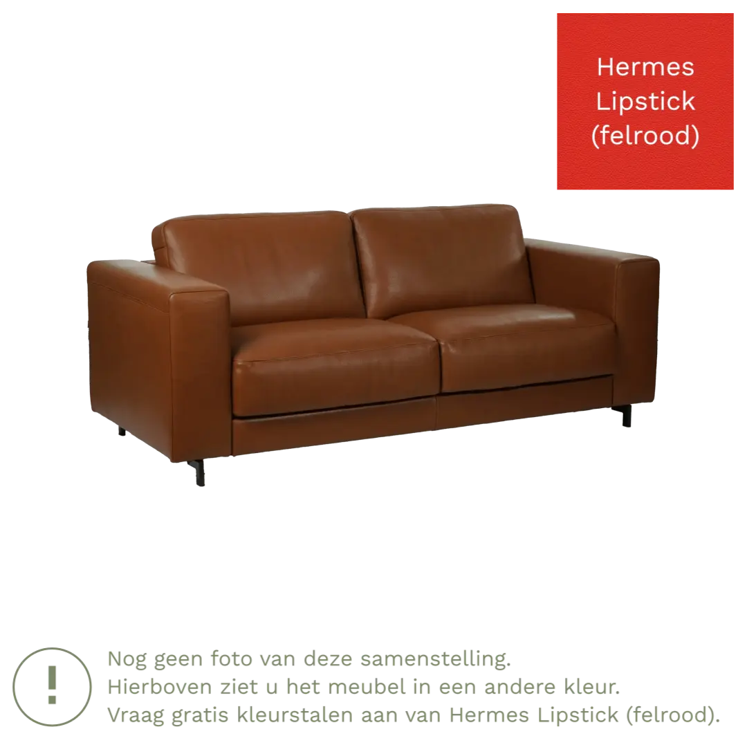 afbeelding van Leren bank Clear - 2,5 zits - Hermes Lipstick (felrood) - Poten hout zwart