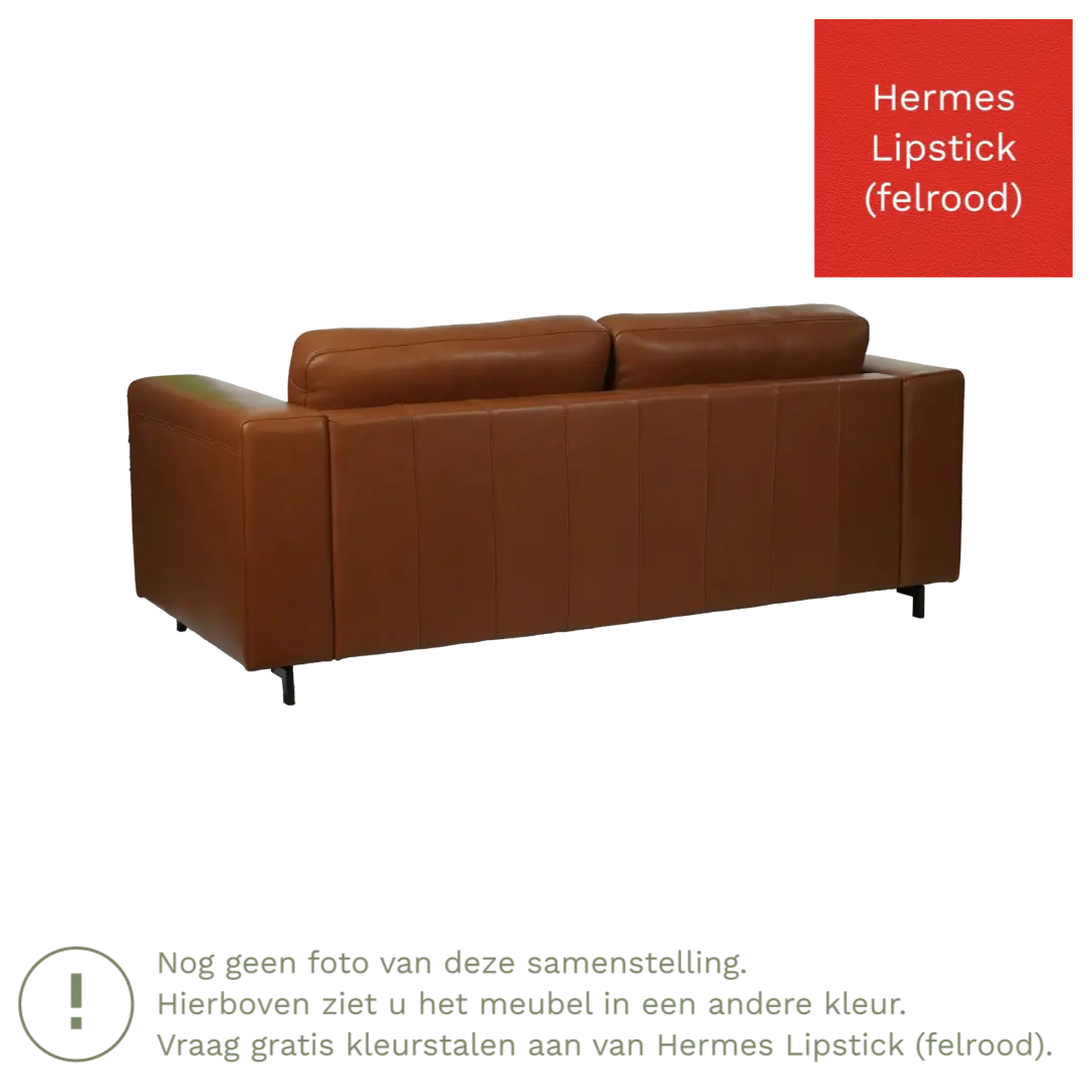 afbeelding van Leren bank Clear - 2,5 zits - Hermes Lipstick (felrood) - Poten hout zwart