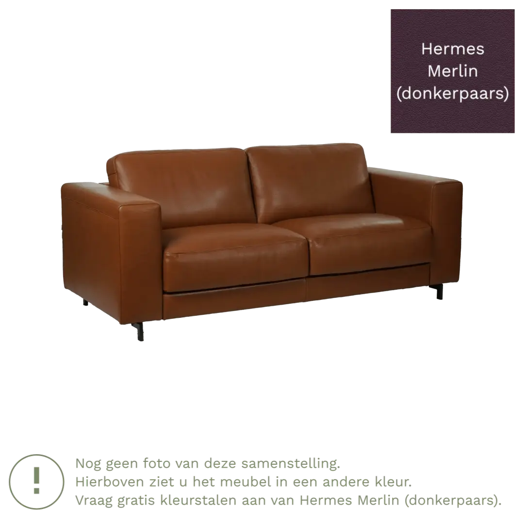 afbeelding van Leren bank Clear - 2,5 zits - Hermes Merlin (donkerpaars) - Poten hout bruin