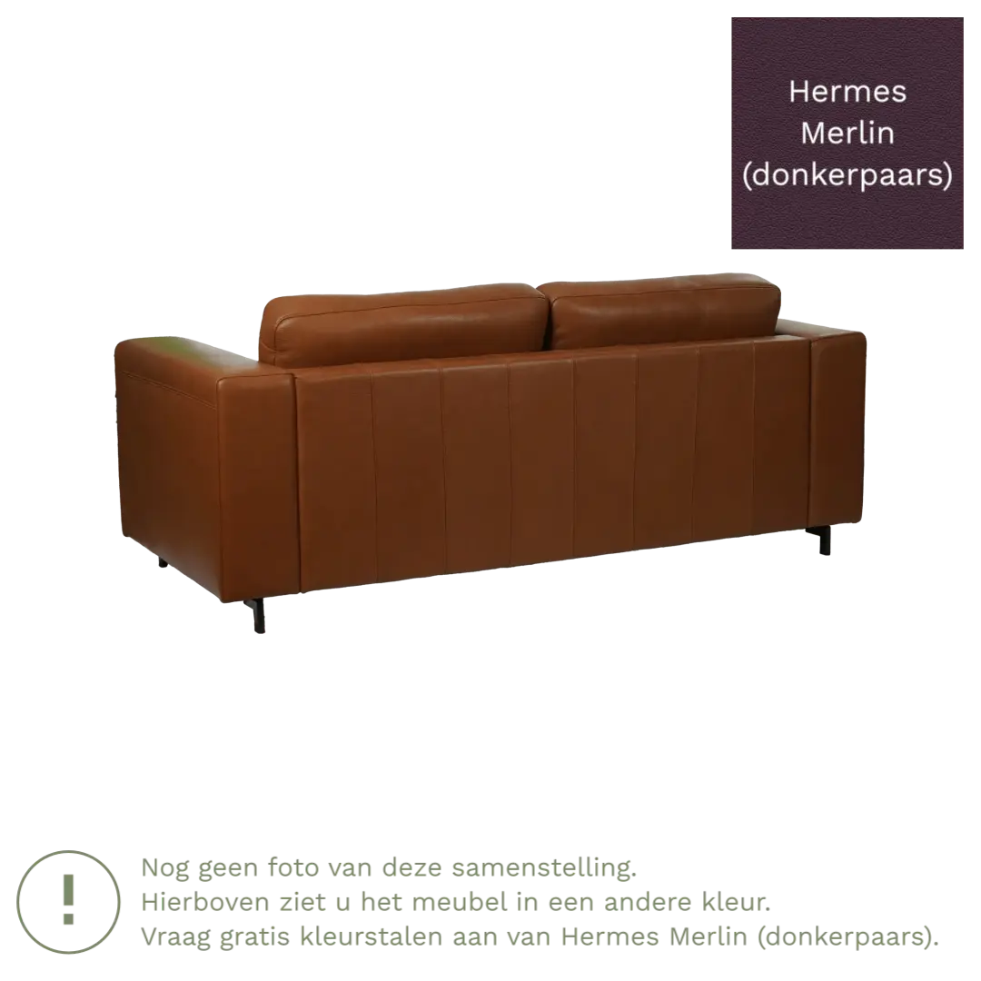 afbeelding van Leren bank Clear - 2,5 zits - Hermes Merlin (donkerpaars) - Poten hout bruin
