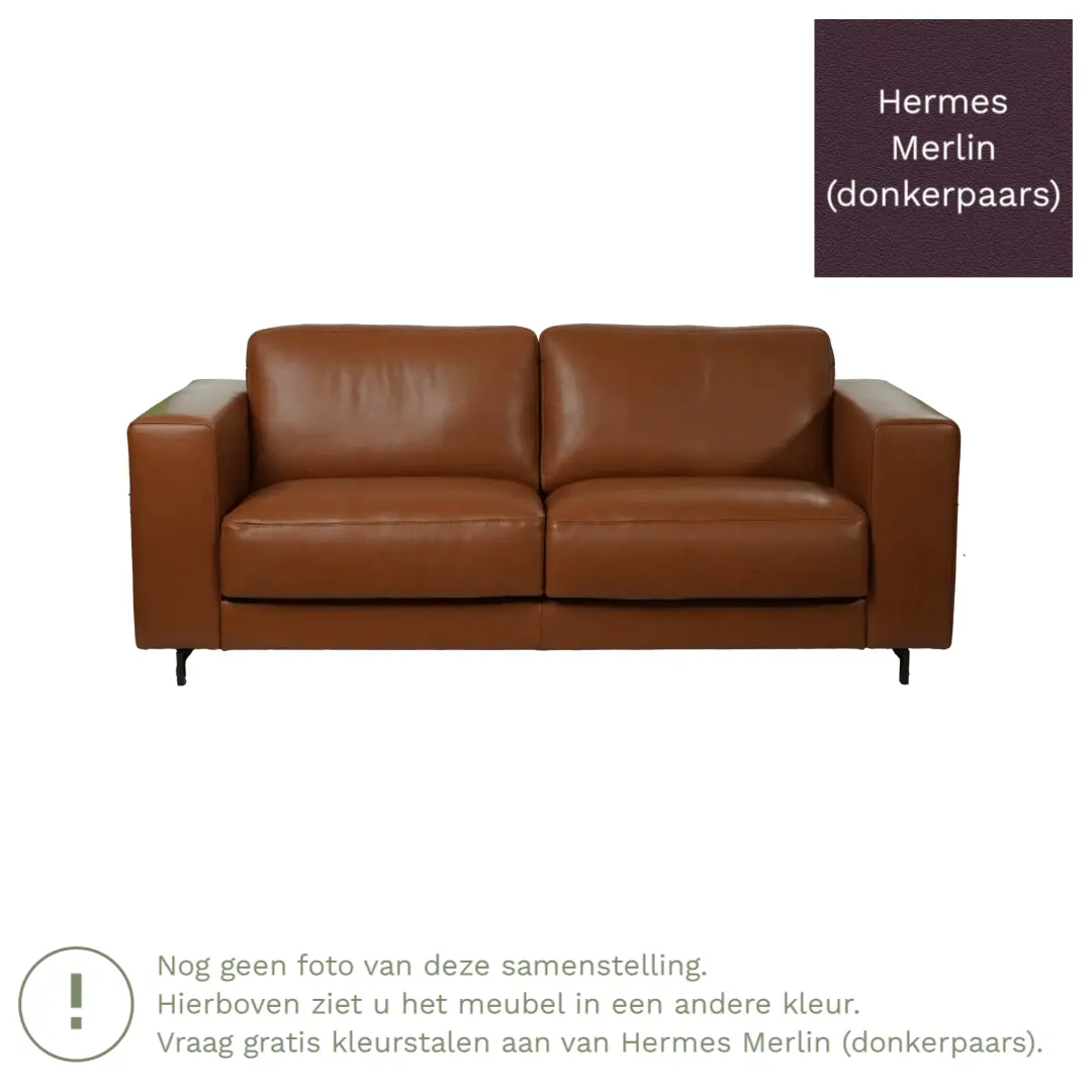 afbeelding van Leren bank Clear - 2,5 zits - Hermes Merlin (donkerpaars) - Poten hout zwart
