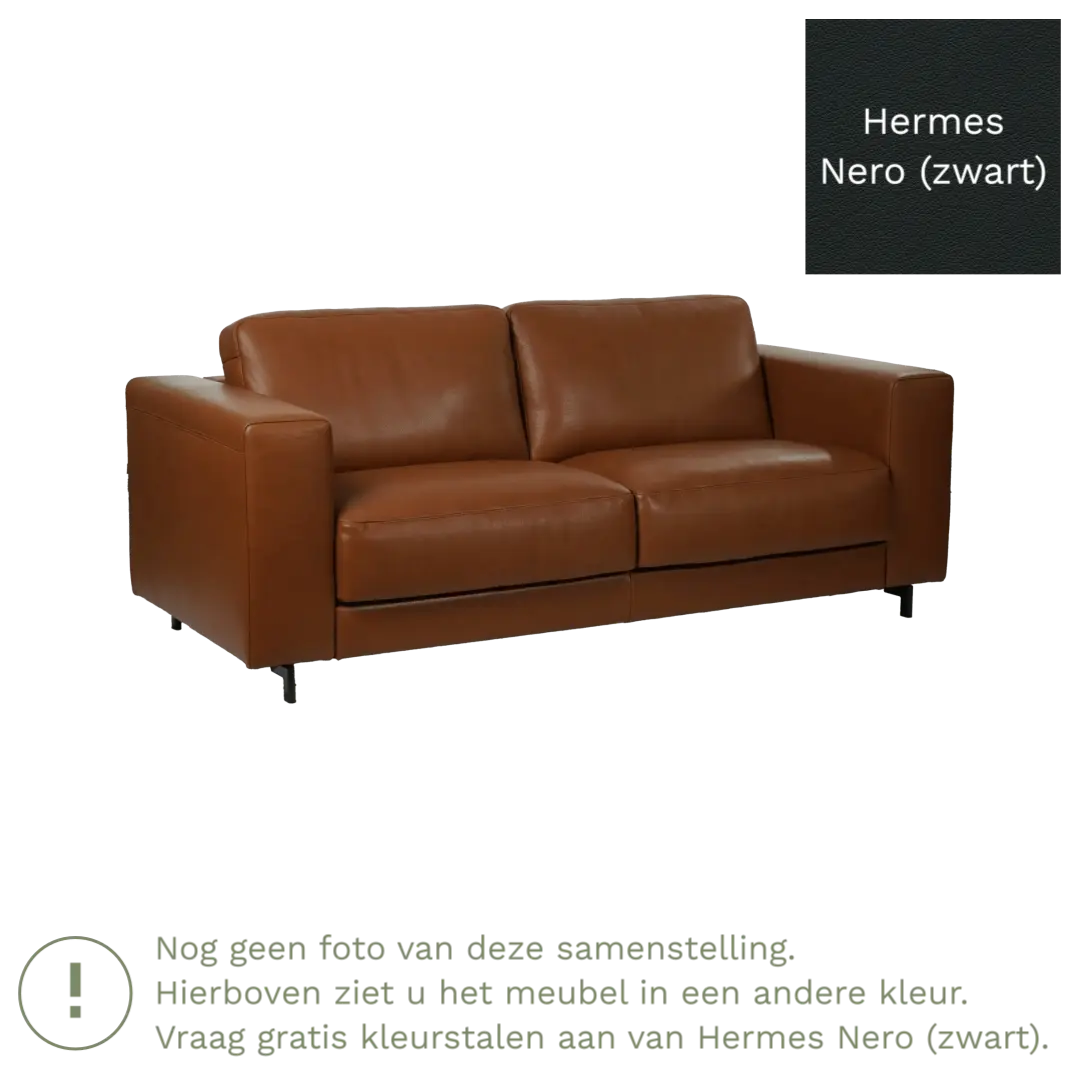afbeelding van Leren bank Clear - 2,5 zits - Hermes Nero (zwart) - Poten hout bruin