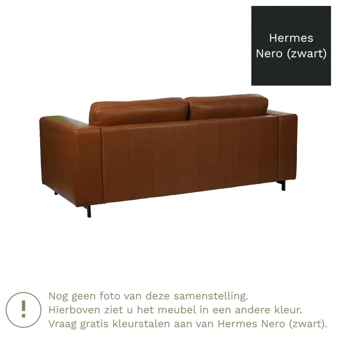 afbeelding van Leren bank Clear - 2,5 zits - Hermes Nero (zwart) - Poten hout bruin