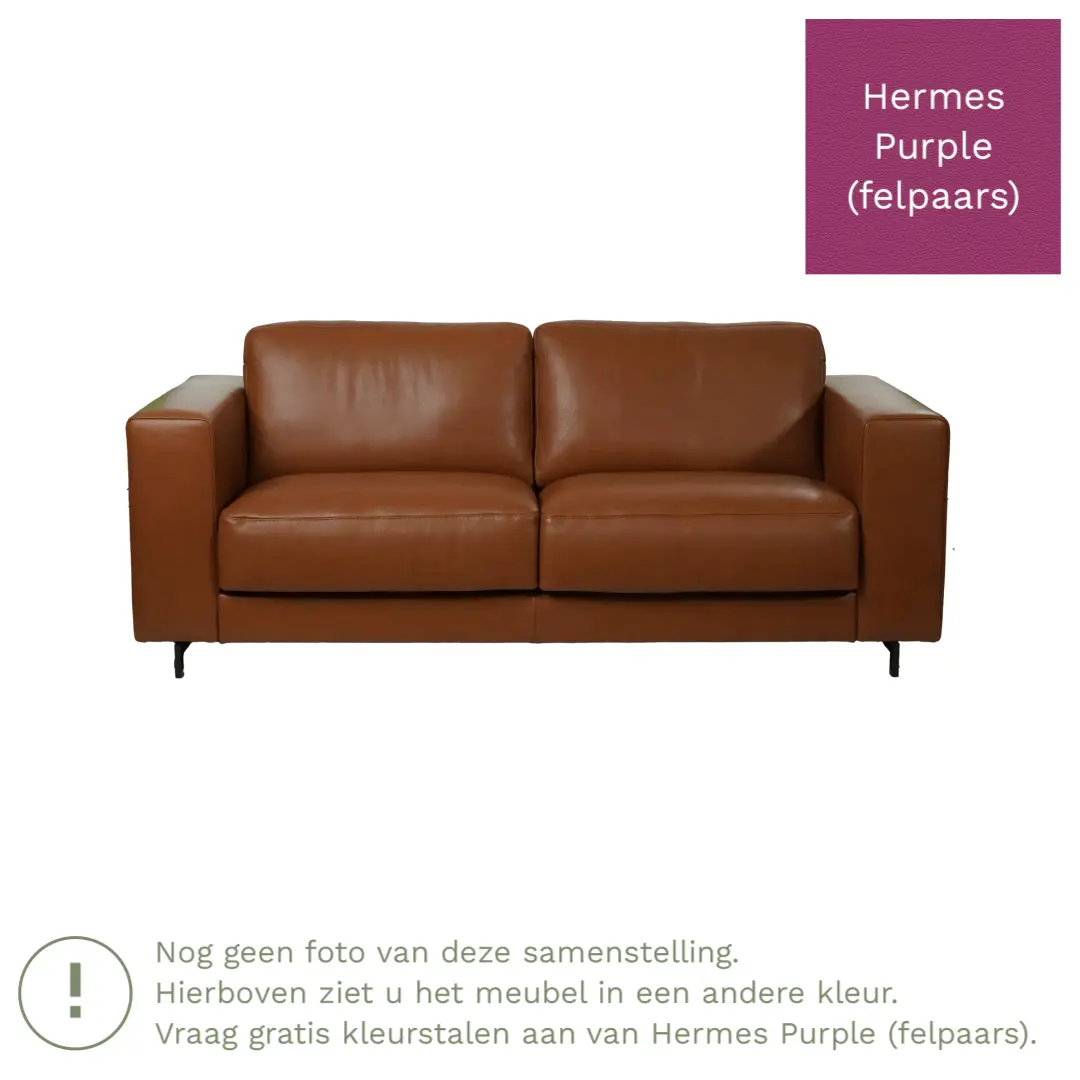 afbeelding van Leren bank Clear - 2,5 zits - Hermes Purple (felpaars) - Poten hout bruin
