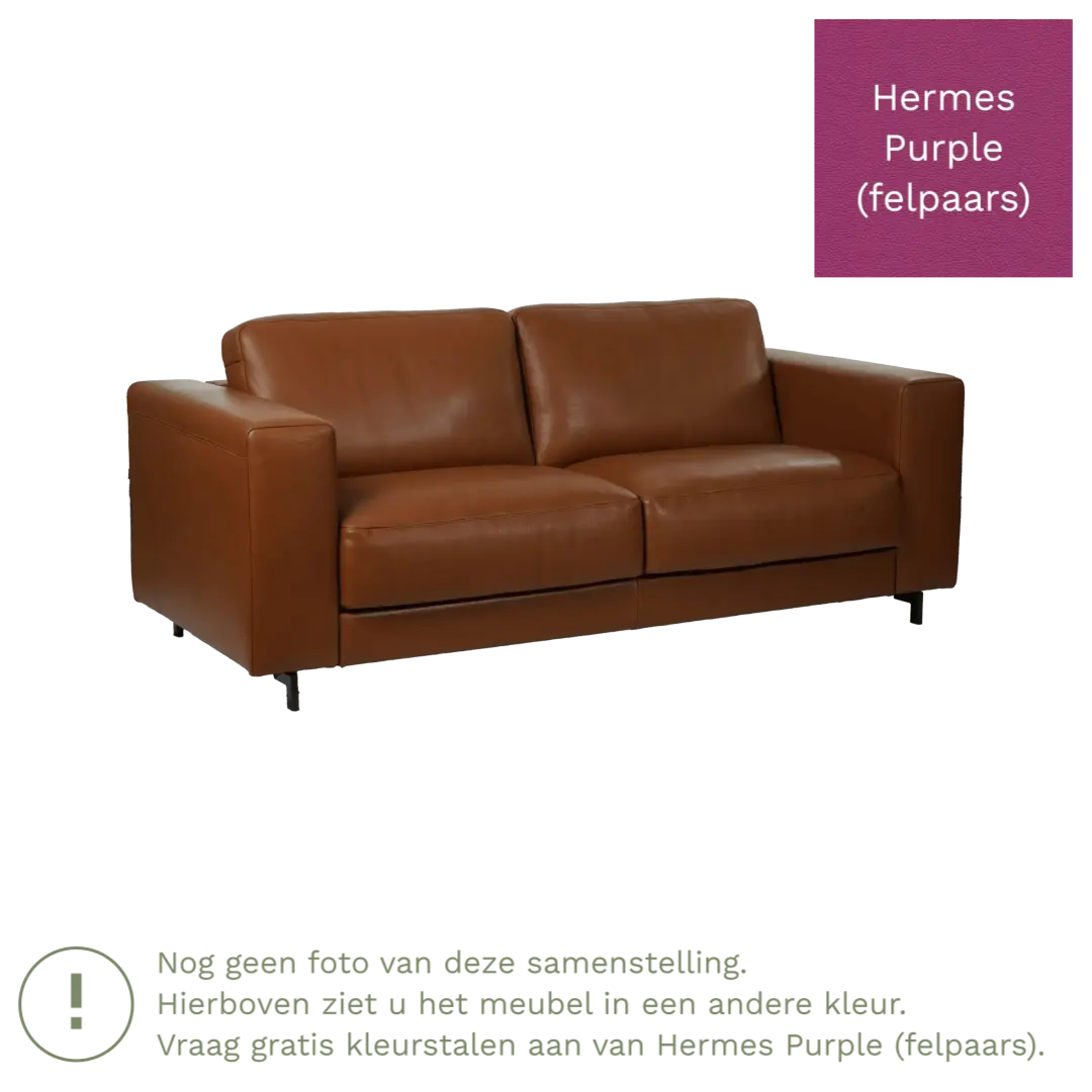 afbeelding van Leren bank Clear - 2,5 zits - Hermes Purple (felpaars) - Poten hout bruin