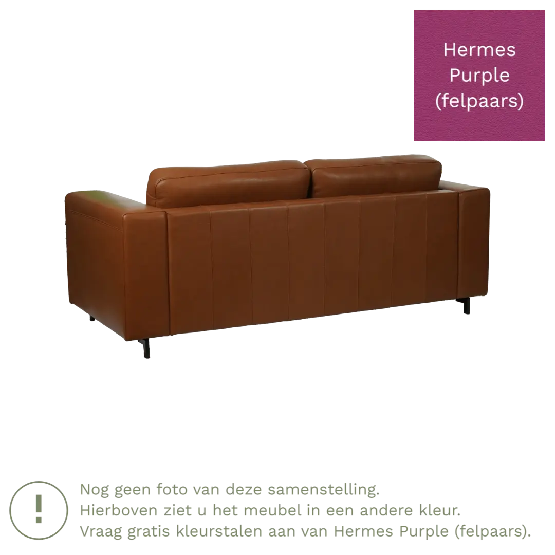 afbeelding van Leren bank Clear - 2,5 zits - Hermes Purple (felpaars) - Poten staal zwart