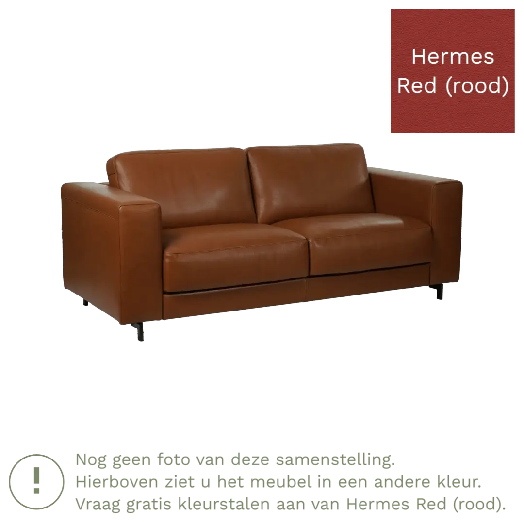 afbeelding van Leren bank Clear - 2,5 zits - Hermes Red (rood) - Poten hout zwart