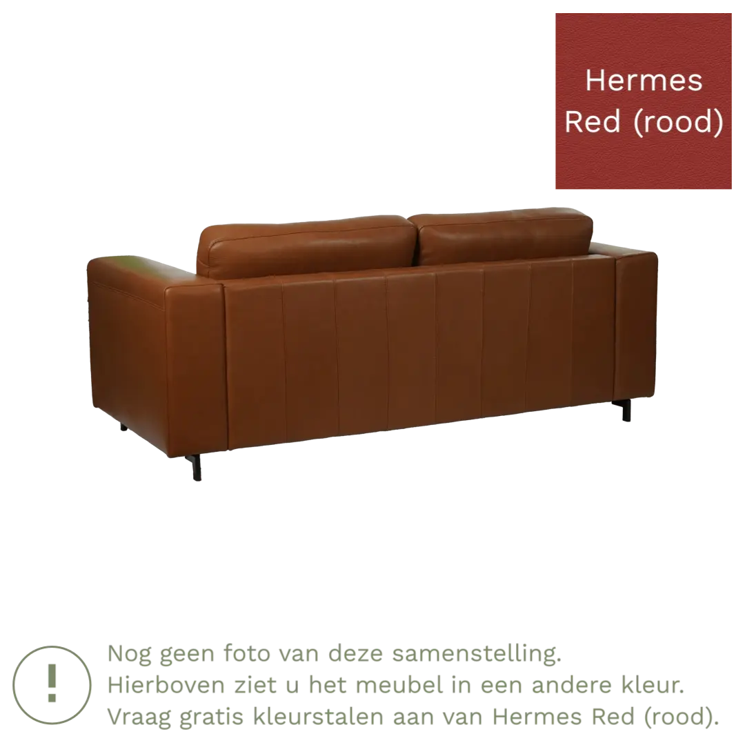 afbeelding van Leren bank Clear - 2,5 zits - Hermes Red (rood) - Poten hout zwart