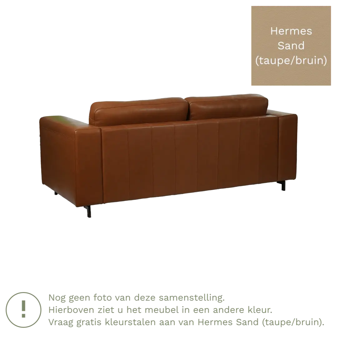 afbeelding van Leren bank Clear - 2,5 zits - Hermes Sand (taupe/bruin) - Poten hout zwart