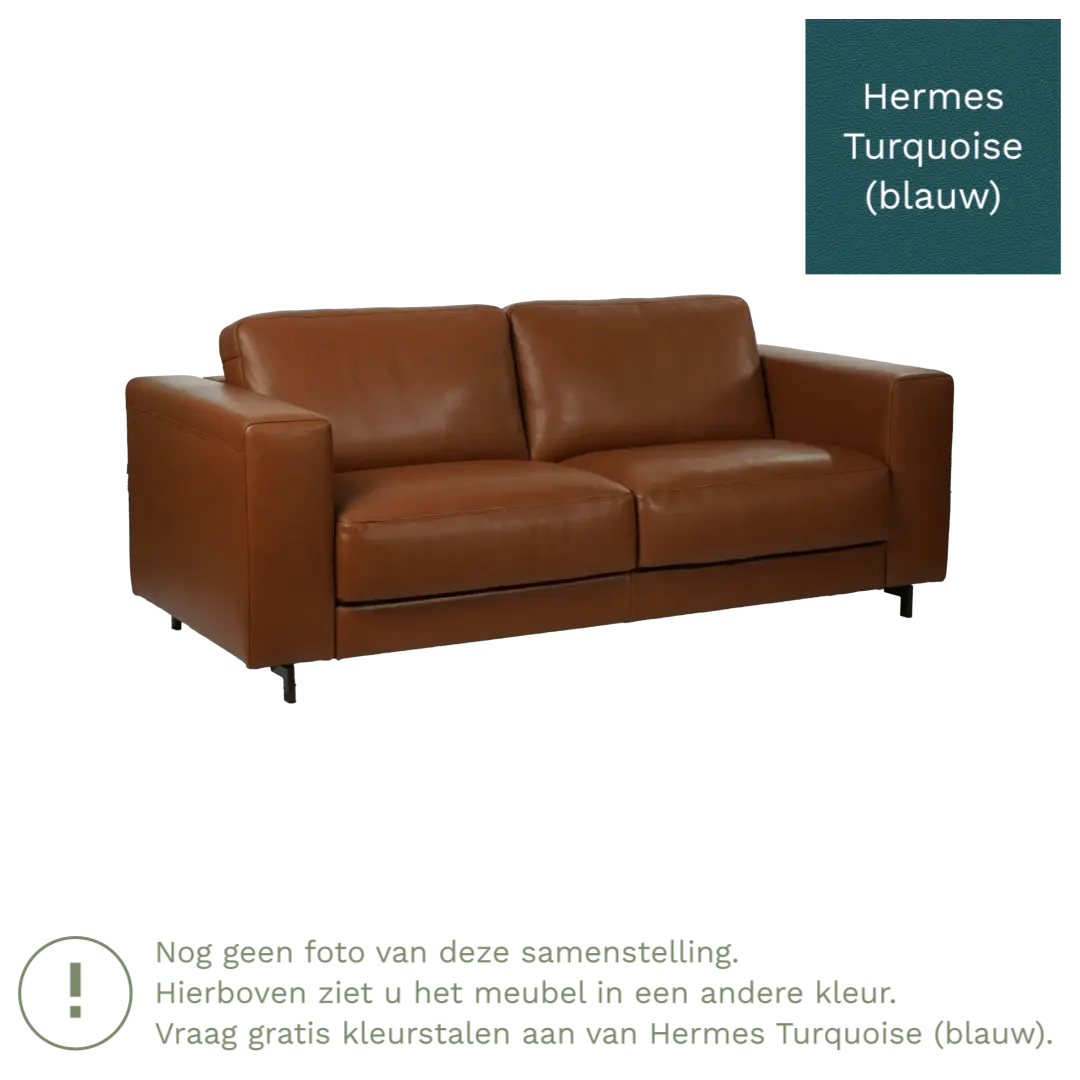 afbeelding van Leren bank Clear - 2,5 zits - Hermes Turquoise (blauw) - Poten hout zwart