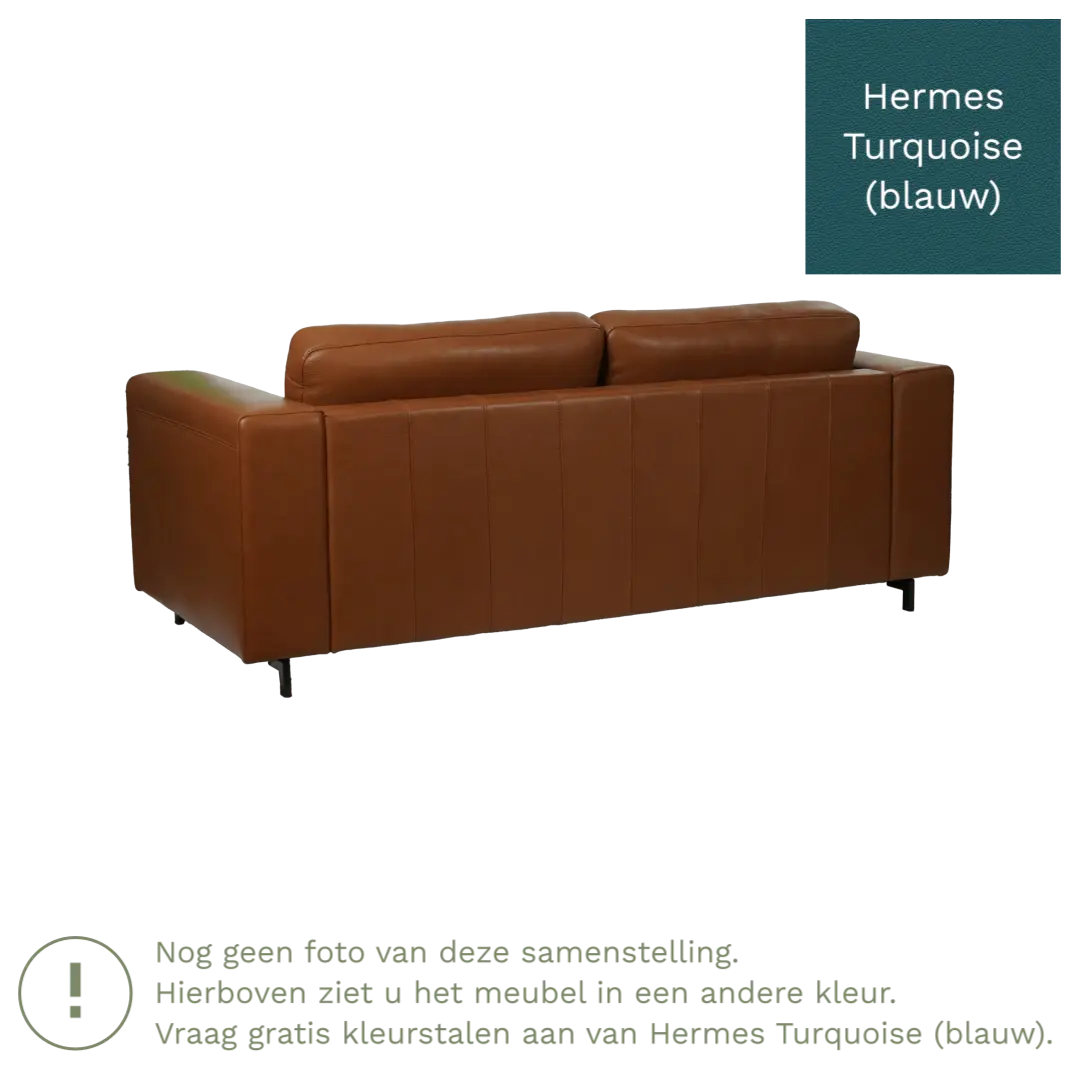 afbeelding van Leren bank Clear - 2,5 zits - Hermes Turquoise (blauw) - Poten hout zwart