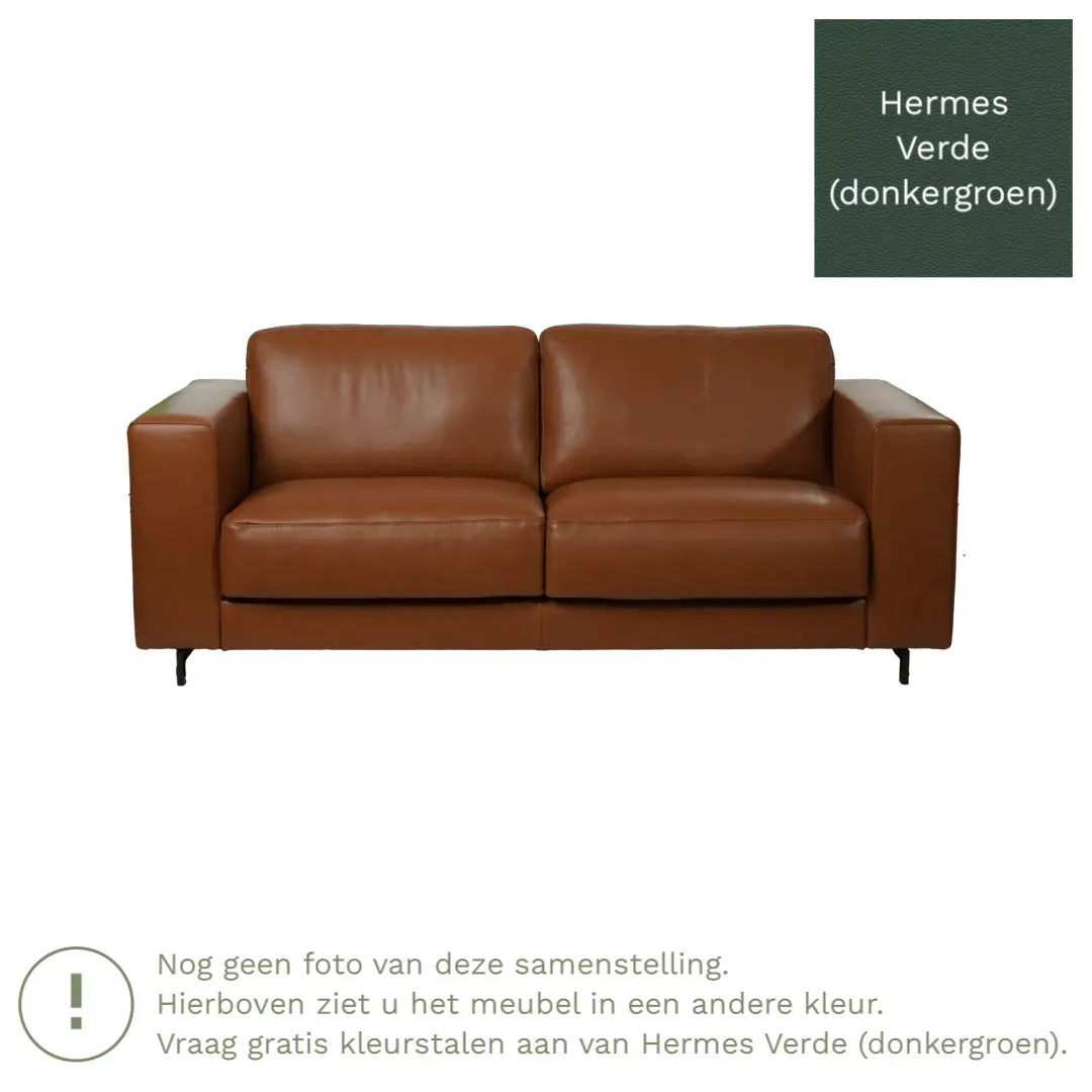 afbeelding van Leren bank Clear - 2,5 zits - Hermes Verde (donkergroen) - Poten hout bruin
