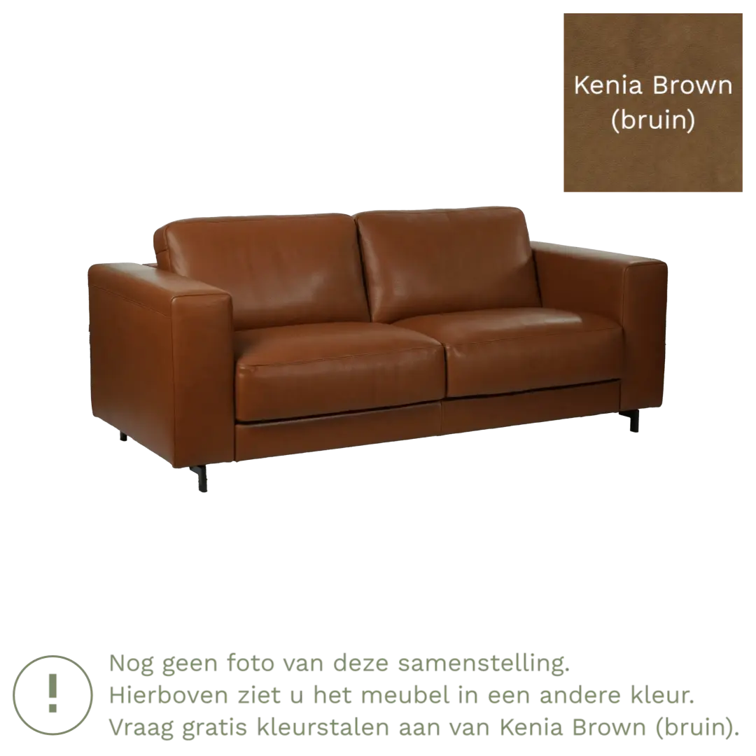 afbeelding van Leren bank Clear - 2,5 zits - Kenia Brown (bruin) - Poten hout bruin
