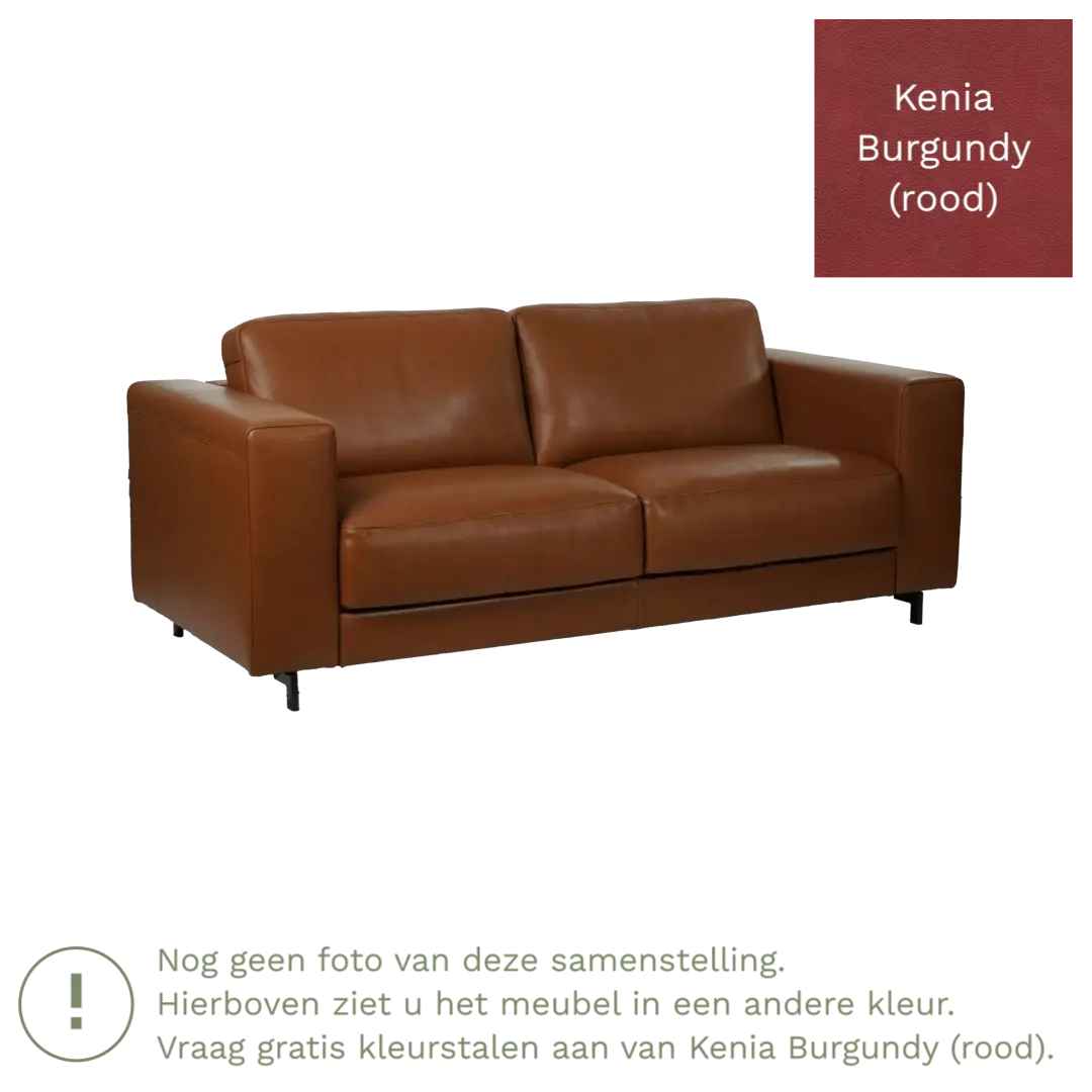 afbeelding van Leren bank Clear - 2,5 zits - Kenia Burgundy (rood) - Poten hout bruin