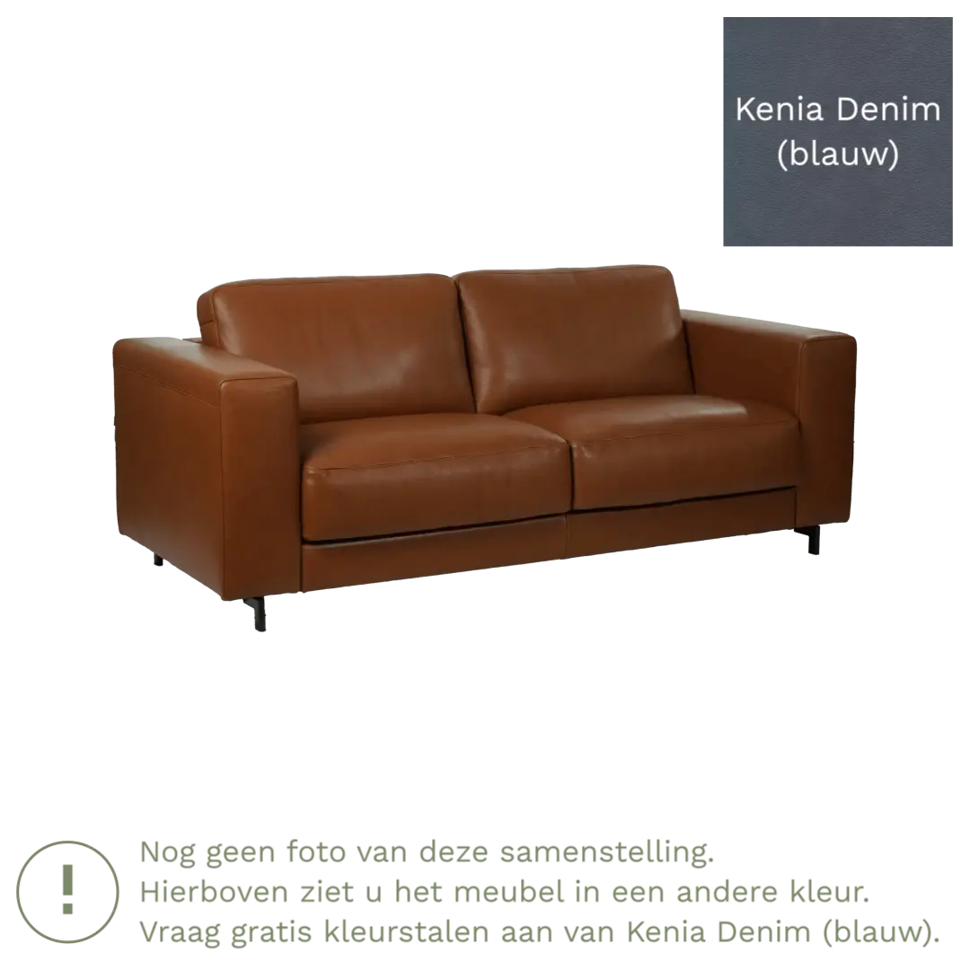 afbeelding van Leren bank Clear - 2,5 zits - Kenia Denim (blauw) - Poten hout bruin