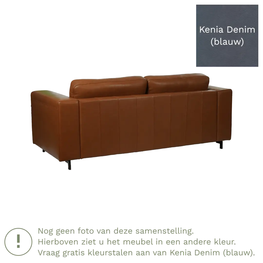 afbeelding van Leren bank Clear - 2,5 zits - Kenia Denim (blauw) - Poten hout bruin
