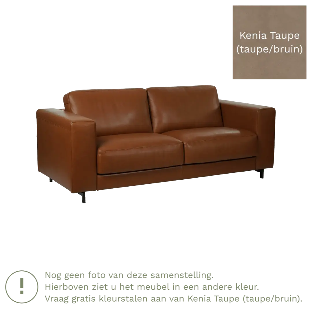 afbeelding van Leren bank Clear - 2,5 zits - Kenia Taupe (taupe/bruin) - Poten hout bruin
