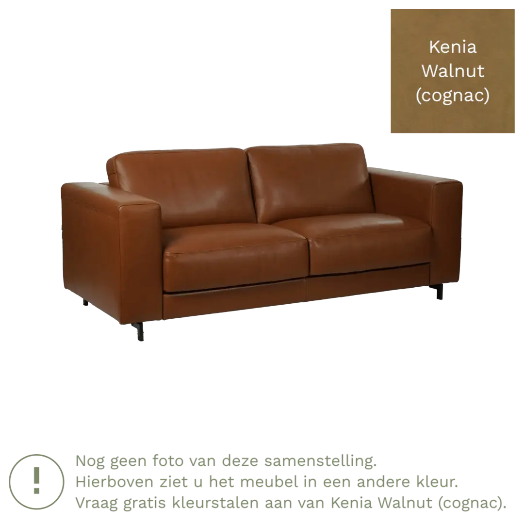afbeelding van Leren bank Clear - 2,5 zits - Kenia Walnut (cognac) - Poten staal zwart