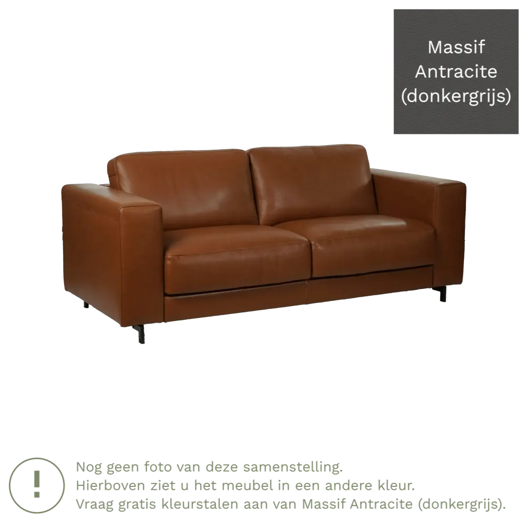 afbeelding van Leren bank Clear - 2,5 zits - Massif Antracite (donkergrijs) - Poten hout bruin