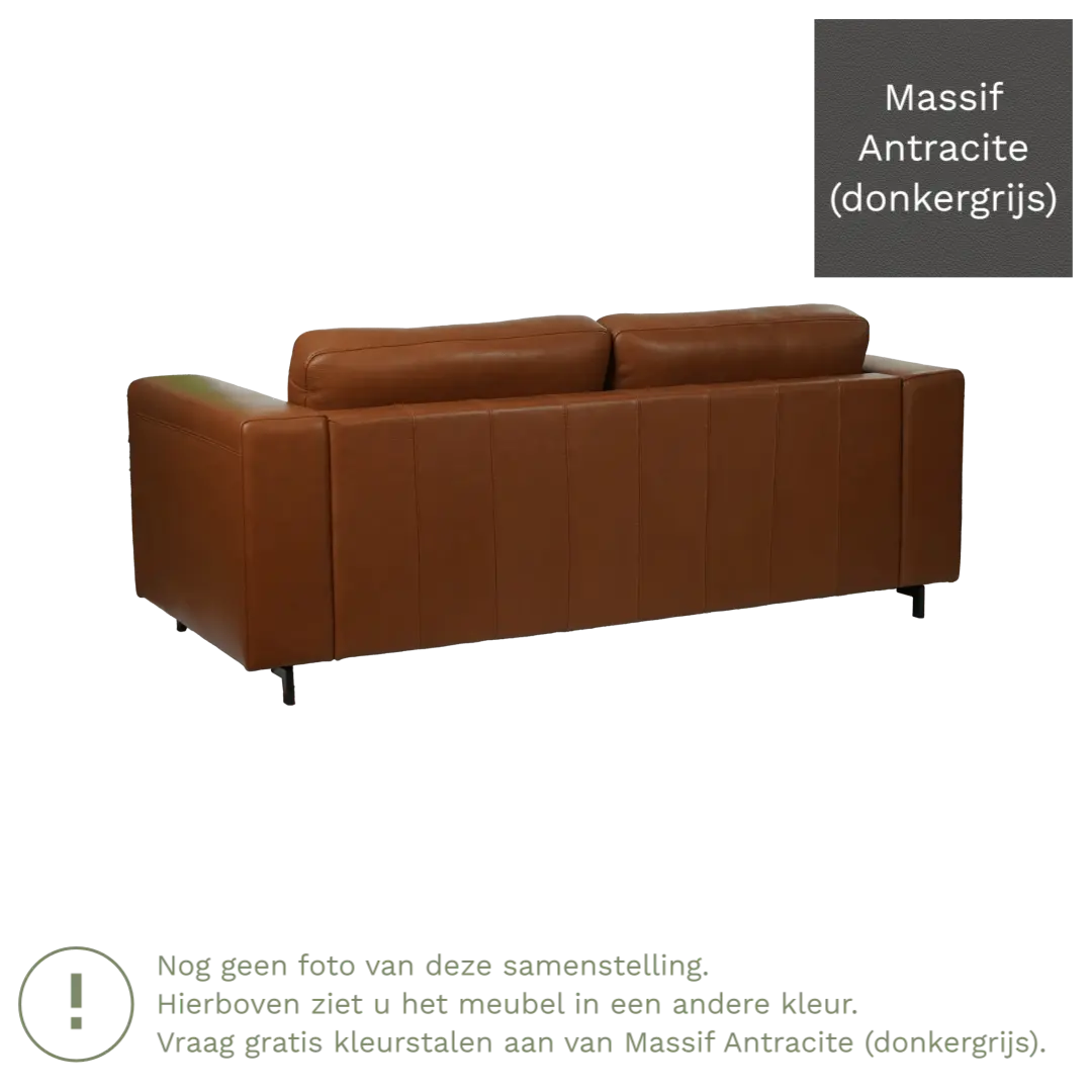 afbeelding van Leren bank Clear - 2,5 zits - Massif Antracite (donkergrijs) - Poten hout bruin