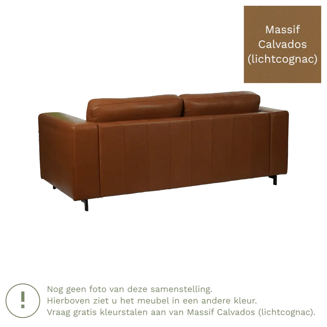 afbeelding van Leren bank Clear - 2,5 zits - Massif Calvados (lichtcognac) - Poten staal zwart