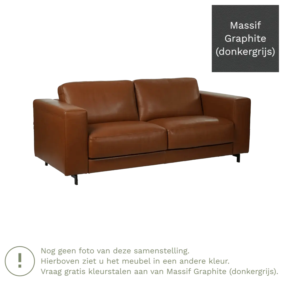 afbeelding van Leren bank Clear - 2,5 zits - Massif Graphite (donkergrijs) - Poten hout zwart