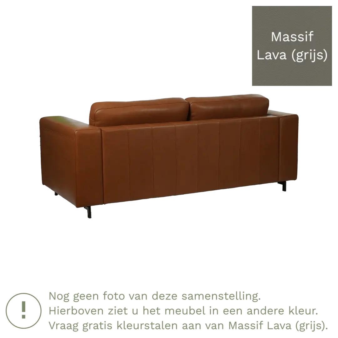 afbeelding van Leren bank Clear - 2,5 zits - Massif Lava (grijs) - Poten hout bruin