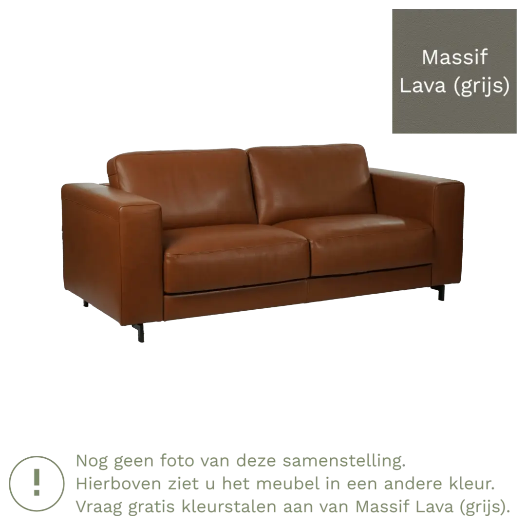 afbeelding van Leren bank Clear - 2,5 zits - Massif Lava (grijs) - Poten hout zwart