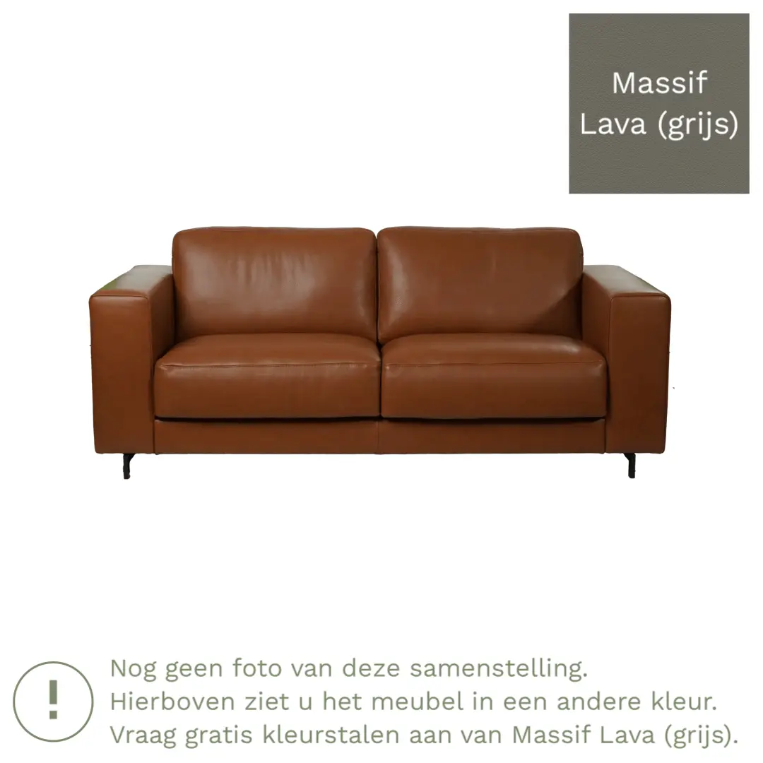 afbeelding van Leren bank Clear - 2,5 zits - Massif Lava (grijs) - Poten staal zwart